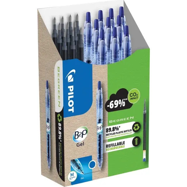 Gelpen Pilot B2P Green Pack blå 10stk + 10refills