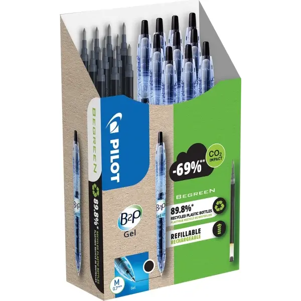 Gelpen Pilot B2P Green Pack Sort 10stk + 10refills