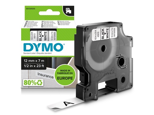[45013] Dymo D1 Tape 12mm sort på hvid